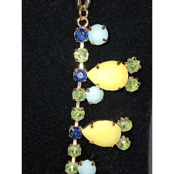 A Lilly Colorful Statement Necklace Rhinestone Gold Tone Fairy Core Royalty - Picture 4 of 11